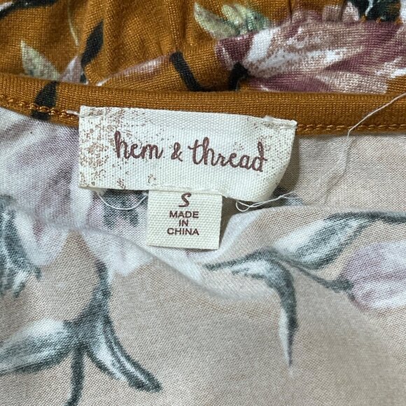 Hem & Thread Tiered Mini Dress Gold Floral S Small Long Sleeve - Picture 4 of 7